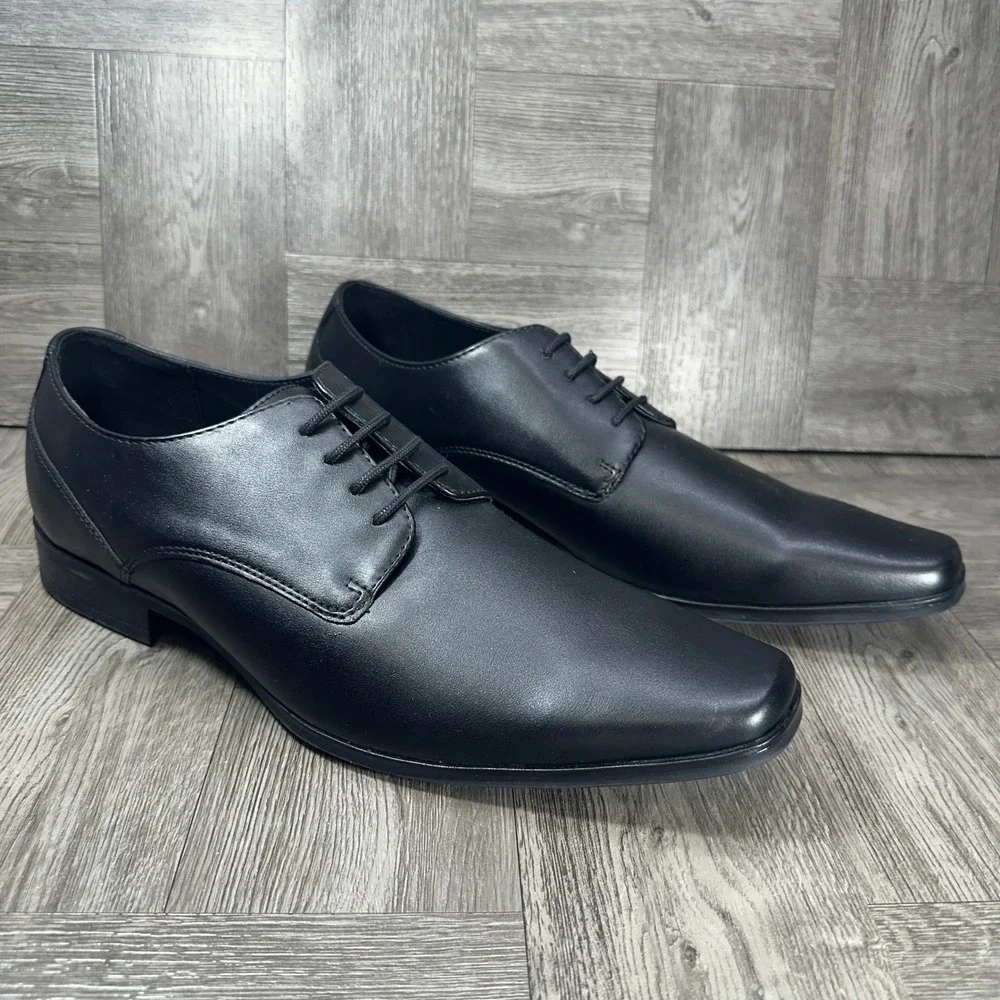 Calvin Klein Oxford Dress Shoes Mens 12 Black Leather Square Toe NEW CMBRODIE2